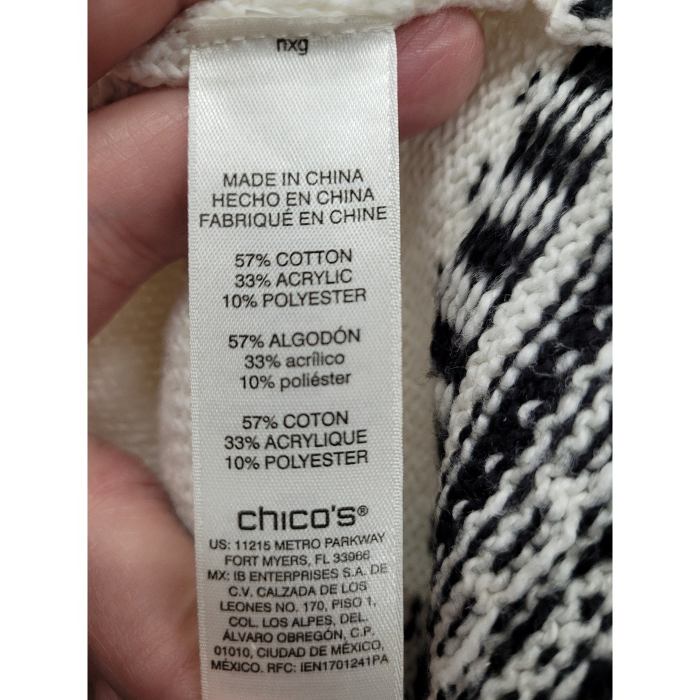 Chico's Cardigan Women Size Large White Black Open Front Fair Isle Pointelle - Picture 8 of 8